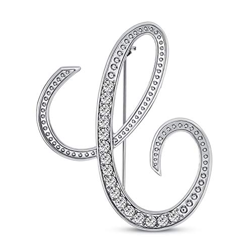 Image of Bling Jewelry Large Statement ABC Pave Crystal Cursive Script Monogram Letters Alphabet Initial Scarf Lapel Pin Brooch For Teen Women Rose, Yellow Gold Silver Plated