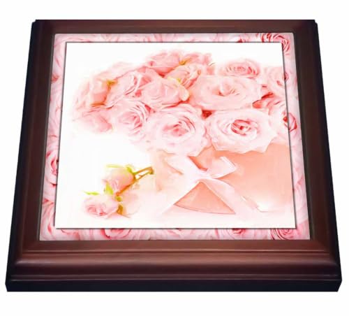 3dRose Susan Brown Designs Flower Themes - Pink Roses in a Pot - 8x8 Trivet with 6x6 Ceramic Tile (trv_41373_1)