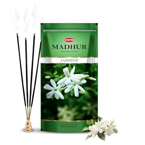 Image of Hem Madhur Jasmine Incense Sticks - Pack of 3 | Premium Agarbatti in Reuseable Zip Pouch for Puja, Meditation, Spirituality & Home Freshness | Soothing Aroma | Burns 35-40 Min | Approx 300 Stick