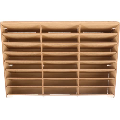 Abaodam Caja de Almacenamiento de Madera Caqui para Lápices y Tarjetas, Organizador Simple y Moderno 24 Compartimentos Adecuado para Taller de Reparación de Móviles o Centro Educativo