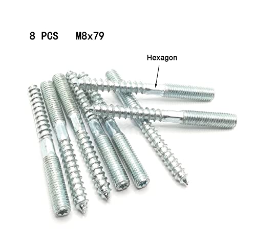 Image of Hanger Bolt M8x79 Silvery Double Headed Bolt Self-Tapping Screw with Hexagon for Furniture 8Pcs
