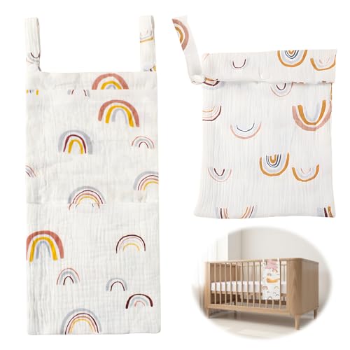 2 Pièces Organiseur De Lit Multi-usages, Sac De Poussette Suspendu Organisateur de Couches Bébé Lit Suspendu Sac De Rangement Coton Organisateurs Peut...