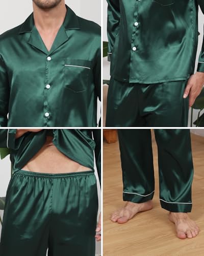 Mens Silk Pajama Set Long Sleeve Satin Pajamas Set for Men Pj Button-Down Sleepwear Loungewear with Pants3