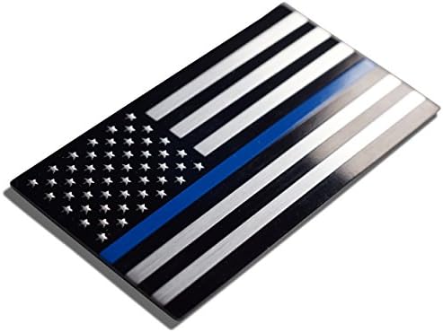 Aluminum Thin Blue Line Decal Blue Lives Matter Sticker Emblem | In Support of Police Officers and Law Enforcement 3.20" x 1.75"