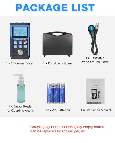 Ultraschall-Dickenmessgerät 0,8–500 mm, hohe Genauigkeit ±0,05 mm, Dickenmessgerät mit 5-MHz-Sonde (φ10 mm), Auflösung 0,01 mm, MAX/AVG/MIN-Modi für Stahl/Nylon/Keramik bei der Rohrleitungsinspektion