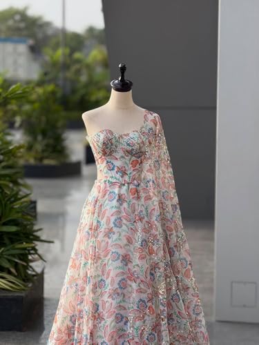 Image of MARUTI FASHION HOUSE Readymade Lehenga Choli Indo-Western Set For Womens & Girls Heavy Pure Organza digital printed 8mtr flair lehenga with canvas patta can can and with dori Chaniya Choli Wedding