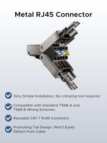 UGREEN RJ45 Connectors, Tool-Free Ethernet Connector, 10Gbps Cat 7 Shielded Network Plug Metal Shell for AWG 22-24 Ethernet Cable, Supports PoE, 50μ Gold Plated Contacts (4 Pack) - Image 5