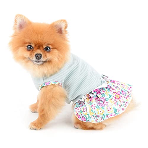 PAIDEFUL Dog Flowers Dress for Small Medium Dogs Cats Female Girls Soft Cotton Vest Tee Ruffled Skirt Breathable Tank Tops Puppy Chihuahua Yorkie Clothes T Shirts Pet Spring Summer Wearing Green XS - Image 2