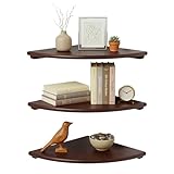 Mensola angolare Relaxdays 3x40x40 cm, Noce, Soggiorno, Decorazioni, Portata 5 kg, sospesa...