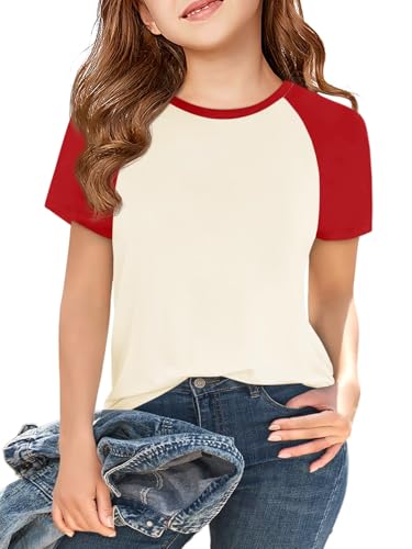 Image of Imily Bela Kids Girls T Shirts Casual Raglan Short Sleeve Crewneck Color Block Summer Tees 5-14 Years