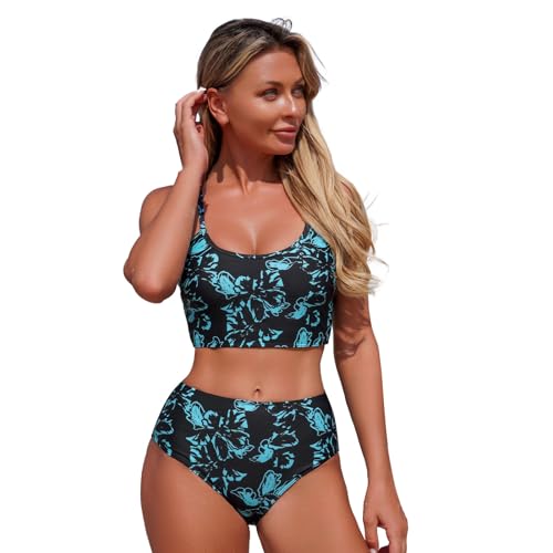 Bañador Tankini Estampado Floral con Sujetador de Aros y Braguita de Cintura Alta Ideal para realzar el Busto y estilizar la Figura en la Playa o Piscina