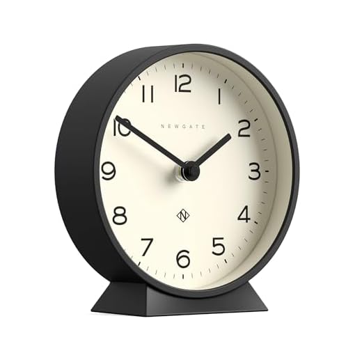 NEWGATE® M Mantel Silent Sweep Mantel Clock - 'No Tick' - A Modern Tabletop Clock - Small Clock - Living Room Clock - Office Clock - Desk Clock - Minimalist Dial (Black)