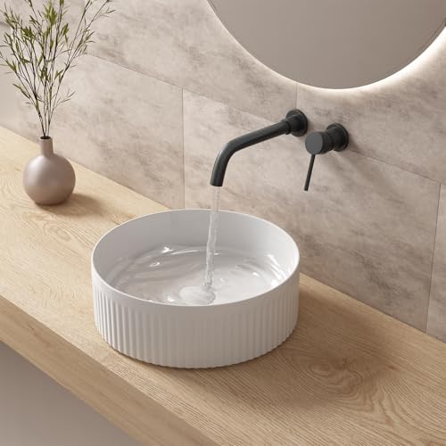 Évier de salle de bain rond en céramique blanche de 35cm pour vasque à poser - 5