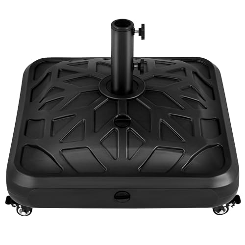 Yaheetech Fillable Mobile Umbrella Base Heavy Duty Patio Umbrella Pole Holder for Outdoor 4 Wheels 4 Locks 2 Knobs 123lb Capacity for Deck Poolside Garden Black-Checkered
