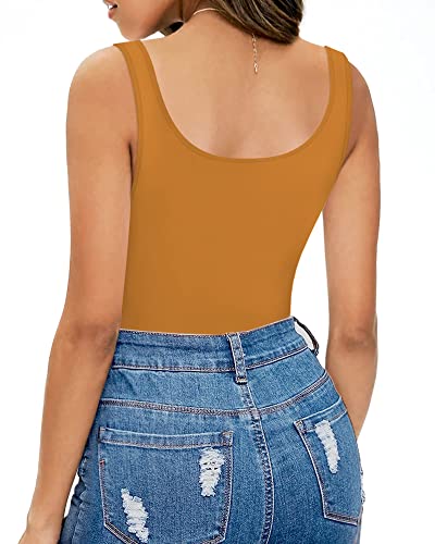 Image of MANGOPOP Women's Tank Top Bodysuit Scoop Neck Sleeveless Body Suits Sexy U-Back Backless Going Out Tops