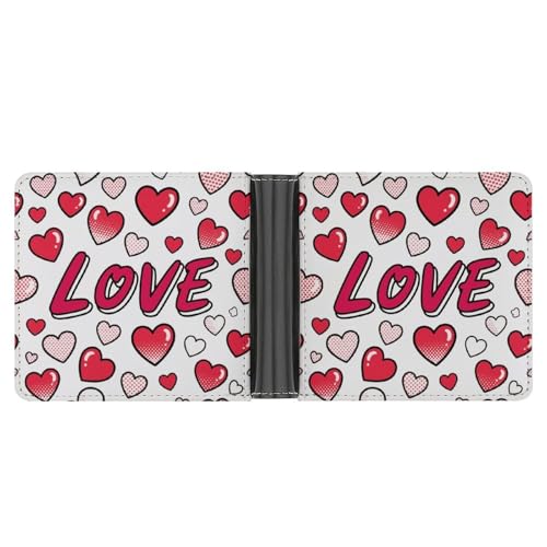 Slim Wallet Red And White Heart Compact Bifold Wallet with Credit Card Holder Leather Coin Slot ID Window Unisex
