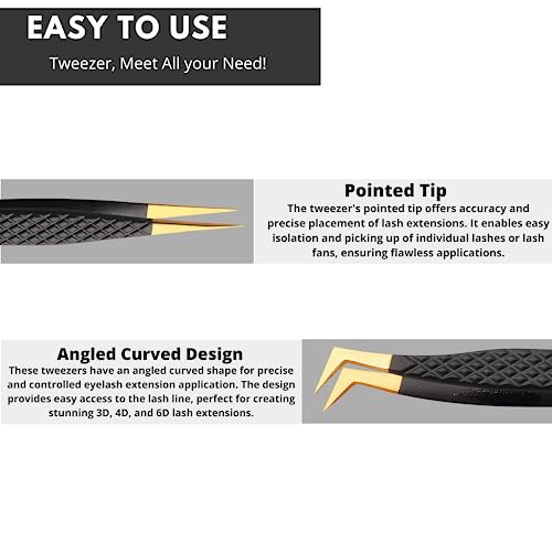Wishbeauty 2-Piece Black & Gold Lash Extension Tweezers - Image 3