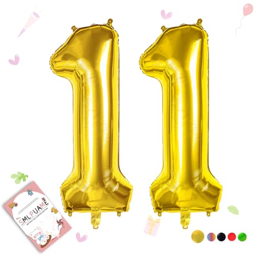 Image of 40 Inch Gold Number 11 Balloon, 11th Birthday Decoration Vibrant