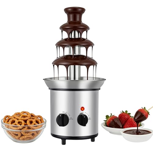 Fuente de chocolate de 4 pisos, 170 W, acero inoxidable, fondue de chocolate, fondue para casa, cafés, hoteles