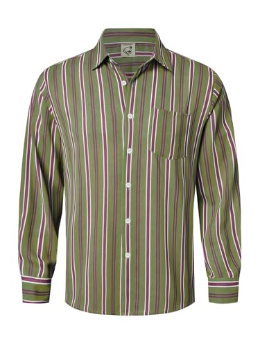 Hardaddy Men's Classic Color Contrast Striped Shirt Long Sleeve Casual Button Down Shirts Blouse Green L