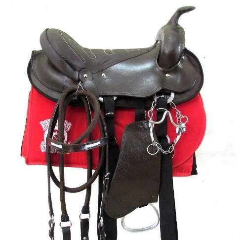 Sela Americana Marrom Simples para Cavalgada E Passeios Completa Com Manta e Freio Inox