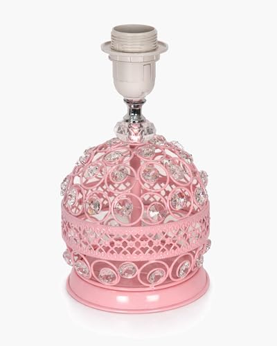 Image of Homesake Modern Small Crystal Table Lamp, Contemporary Bedroom Bedside Nightstand Lamp Light, Desk Globe Lamp for Living Room Girls Kids Room, Fabric Shade (Pink Pleated)