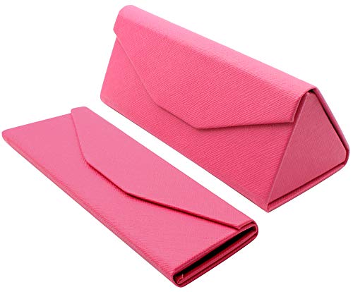 TBOC Funda Plegable Gafas de Sol - Estuche [Rosa Fucsia] Rígido [Triangular] con [Cierre Magnético] y Forro Interior Bolso Mochila Coche Guardar Gafas de Ver Lectura Grandes Pequeñas Hombre Mujer