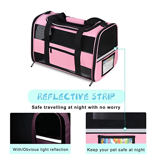 Cussiou Cat Carrier Dog Carrier Pet Carrier Airline Approved For Small Dogs Medium Cats Puppies Under 15 Lbs, Pink Cat Carrier With Reflective Strip, Collapsible Soft Sided Dog Travel Carriers - Pink #TOP3