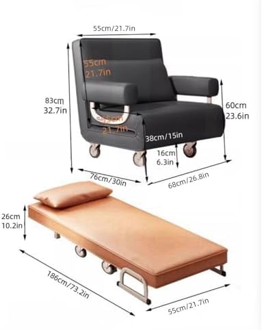 Blue Rolling Folding Sofa Bed, Adjustable Couch Bed Chair with Wheels, Padded Armrest Lounge Chair & Pillow for Living Room, Apartment, Office (26.8"x30"x32.7")