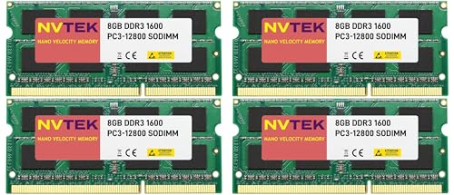 NVTEK 32GB (4X8GB) DDR3 1600MHz PC3-12800 SODIMM 2Rx8 1.35V 204-PIN Non-ECC Laptop PC Computer Memory KIT