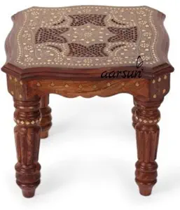 Aarsun Handmade Sheesham Wood Table/Stool with Brass Work