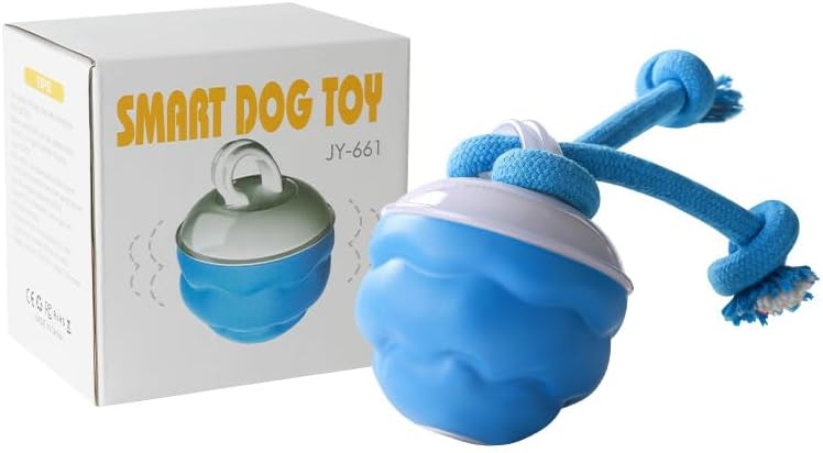 Smart Dog Toy JY-661, Interactive Rolling Ball with Rope, Blue, Teeth Grinding Chew Toy for Dogs