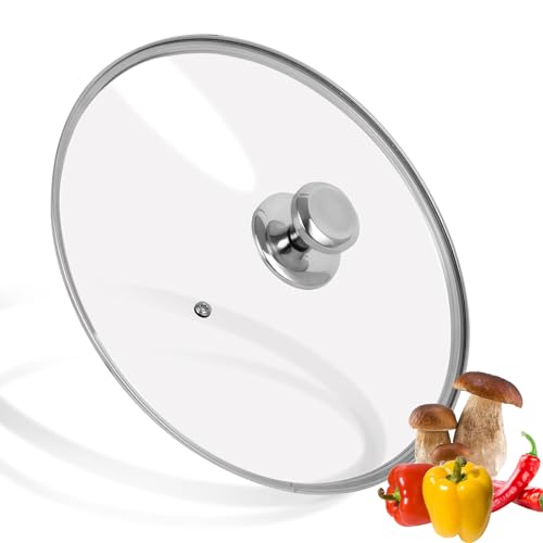 11 inch Tempered Glass Lid for Pots, Frying Pans and Skillets, Replacement Cover with Stainless Steel Knob Handle, Dishwasher Safe