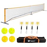 TuBaSaki Pickleball Net Set 22 FT Regulation Full Size, Portable Picklenball Net Set with 4 Pickleball Paddles, PE Pickleball Net, 4 Outdoor Pickleballs and Carry Bag