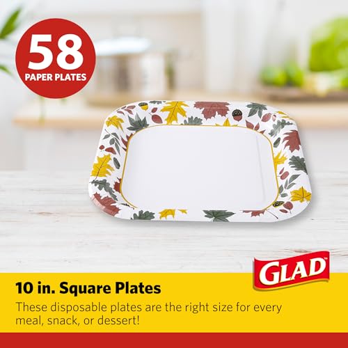 Image of Glad Square Disposable Paper Plates, Falling Foliage, 10 Inch, 58 Ct, 6-Pk
