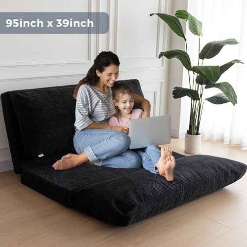 Image of MAXYOYO Folding Sofa Bed, Extra Thick and Long Floor Sofa Convertible Chair with Washable Cover, Floor Couch Lounge Bean Bag Bed for Living Room, Black, 39x91 Inch