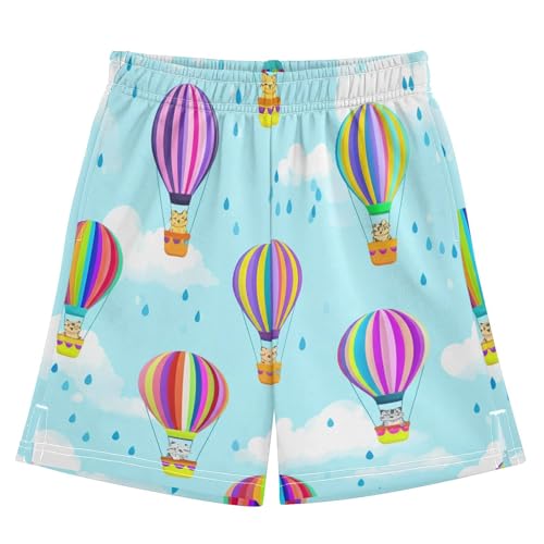 Colorful Hot Air Balloons Athletic Shorts with Zipper Pockets, Youth Boys Athletic Running Shorts for Summer