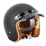  Zerodis Casques 3/4 à Face Ouverte, Protection Solaire Noir Mat, Style Rétro, Casques de Moto d\'extérieur Très Confortables (XXL 61-63cm)