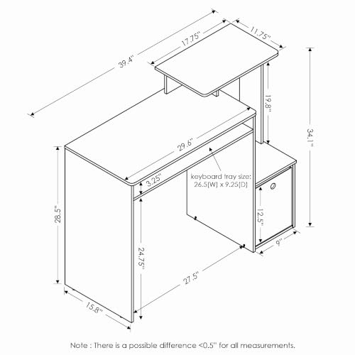 Image of Furinno Econ Desk, 40-in Wide Gaming Desk with Keyboard Tray, Plain White | Computer Desk, Office Desk with Side Shelves and Storage Bin for Home Office
