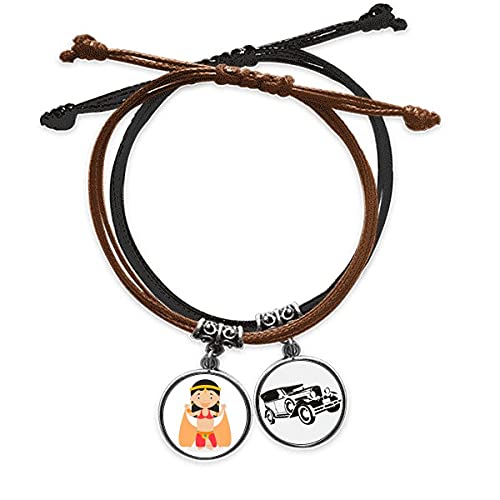 Bracelet Danseuse Orientale anti-irritation en cuir et corde avec chaîne de main