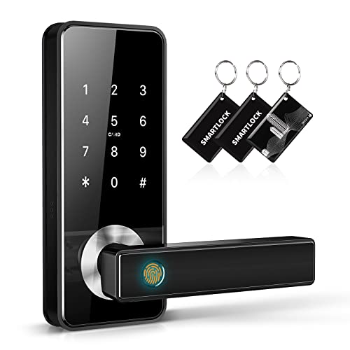 Hottest Sales Fingerprint Door Lock Keyless Entry Door Lock Bluetooth APP Card Control Biometric Digital Door Lever Security Front Handle Works with WiFi Gateway and Alexa for Home Office by Holify (Black)