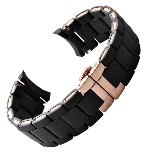 OCNFZ White black Silicone rubber clad steel watch band For Armani AR5905|5906|5920|5919|5859 women 20mm man 23mm Wrist strap Bracelet(Black rose gold,23mm)