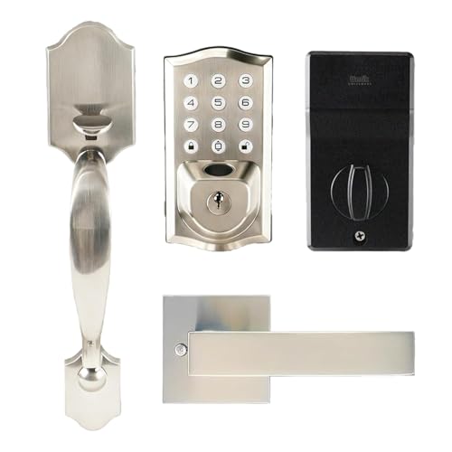 UMIKSMART Smart Keypad Door Lock with Handle, Tuya WiFi App Control, Fingerprint & Code Entry, Keyless Entry Deadbolt, Auto Lock, IPX6 Waterproof Front Door Lock for Home, Satin Nickel