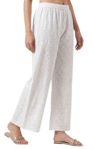 Women Summer Cotton Chicken Style White Plazo, Bottom wear Free Size for Women/Girls-image-38