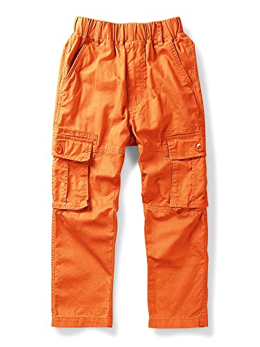 Boys' Pull on Cargo Pants Elastic Waist Casual Cotton Uniform Multi-Pockets Trousers Orange Tag 130CM-6-7 Years