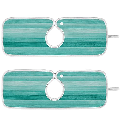 teal turquoise green wood texture faucet water catcher mat 2 pack green blue wooden printing drying mat absorbent bathroom faucet handle drip catcher tray bar rv kitchen sink splash guard 14x5 inches