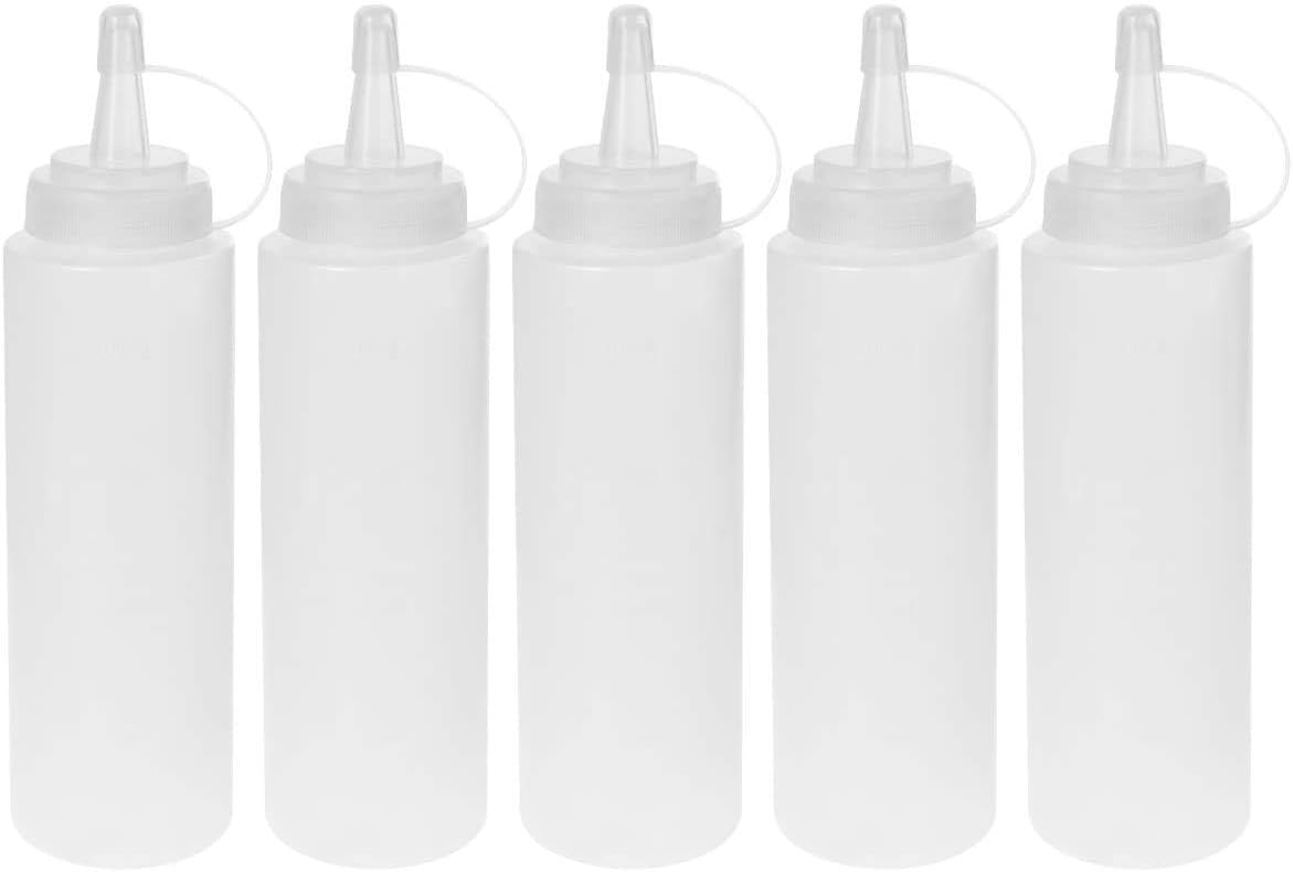MixColours 5 Pack Plastic Squeeze Bottles with Caps,8 Oz,Best Dispensers for Home & Restaurant Ketchup, Mustard, Mayo, Dressings, Olive Oil, BBQ Sauce- BPA Free