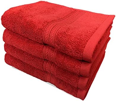 BHT Towels - 100% Cotton Thick & Large 600 GSM Hand Towel - Genuine Ringspun, Luxury Hotel & Spa Quality (Set of 4 Hand Towels, Tomato Red)