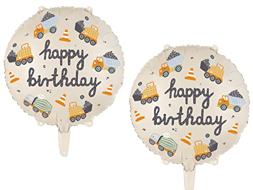 Juego de 2 globos de papel de aluminio para obras de construcción Happy Birthday Vehículos Globo Cumpleaños Niño Globos grúa Camión Globos 35 cm