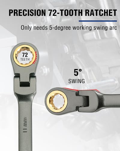 Image of WORKPRO 11 mm Flex-Head Ratcheting Combination Wrench, Nickel Plating